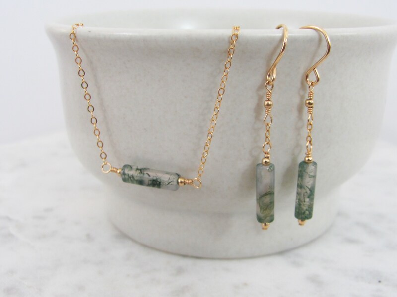Moss Agate Necklace and Earring Set